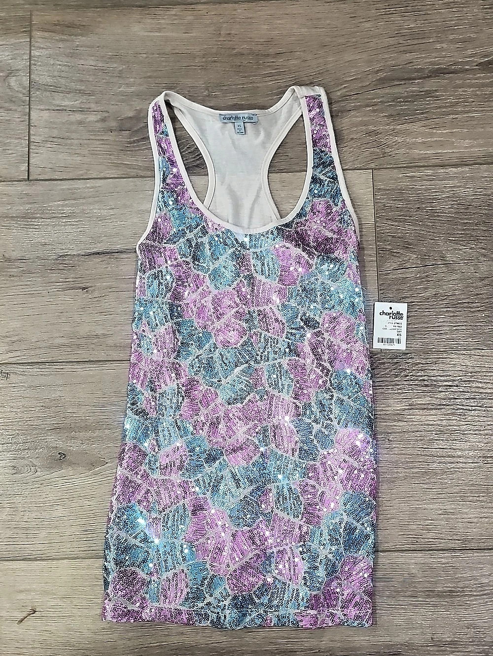 Charlotte Russe Sequined Tank Top in Pink & Blue Size XS NWT